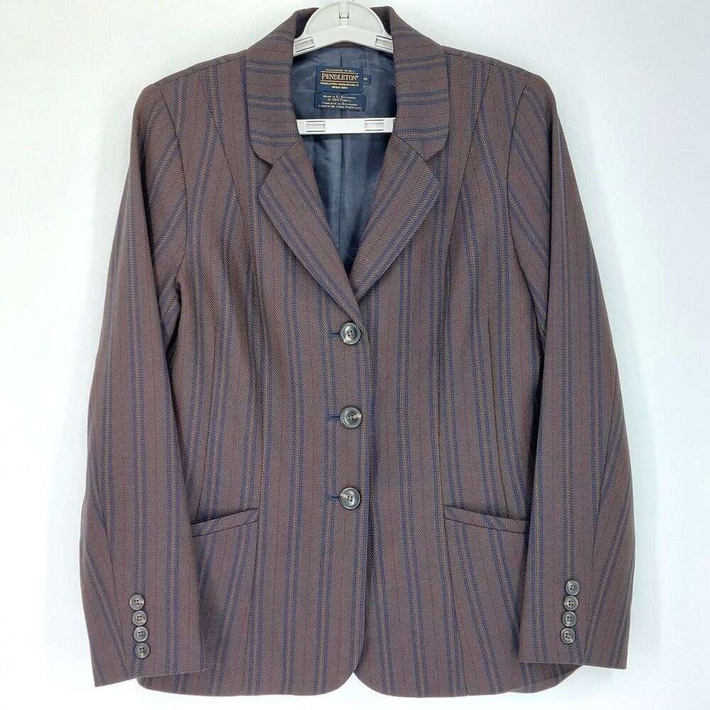Vintage Pendleton Jacket Women's Sz 10 100%Virgin Wool Pinstripe Blazer
